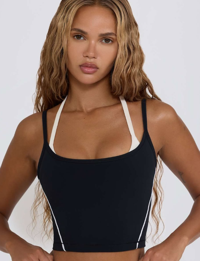 Soft Active Layered Cropped Tank Top in Black