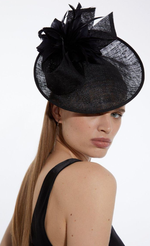 Asymmetric Disk Fascinator With Feather Detail