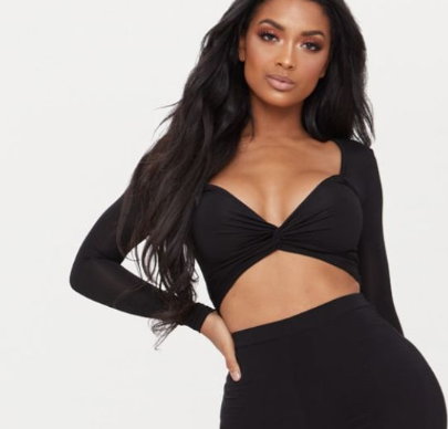 Shape Black Slinky Twist Front Crop Top