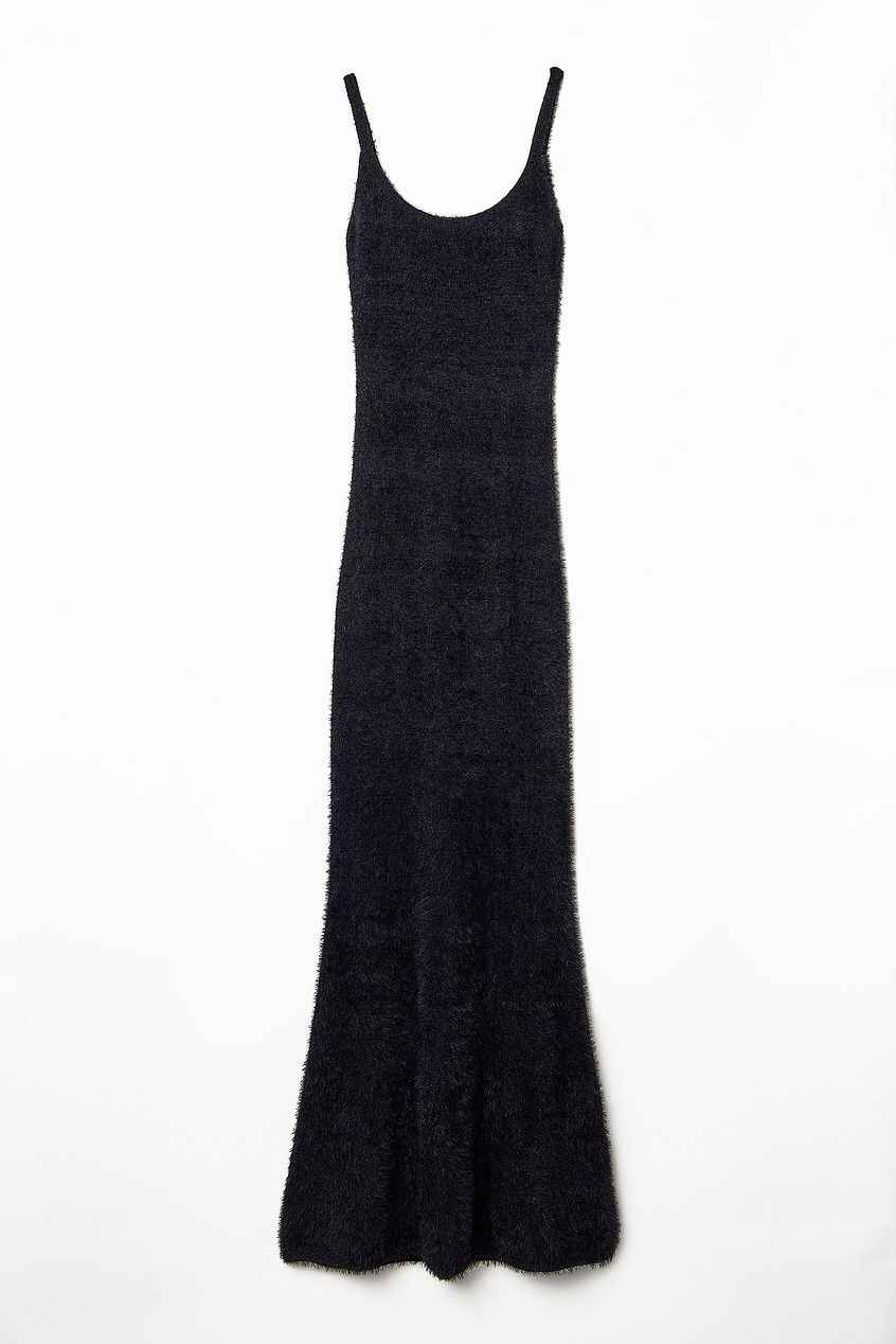 Na-kd A-Line Fuzzy Knit Midi Dress