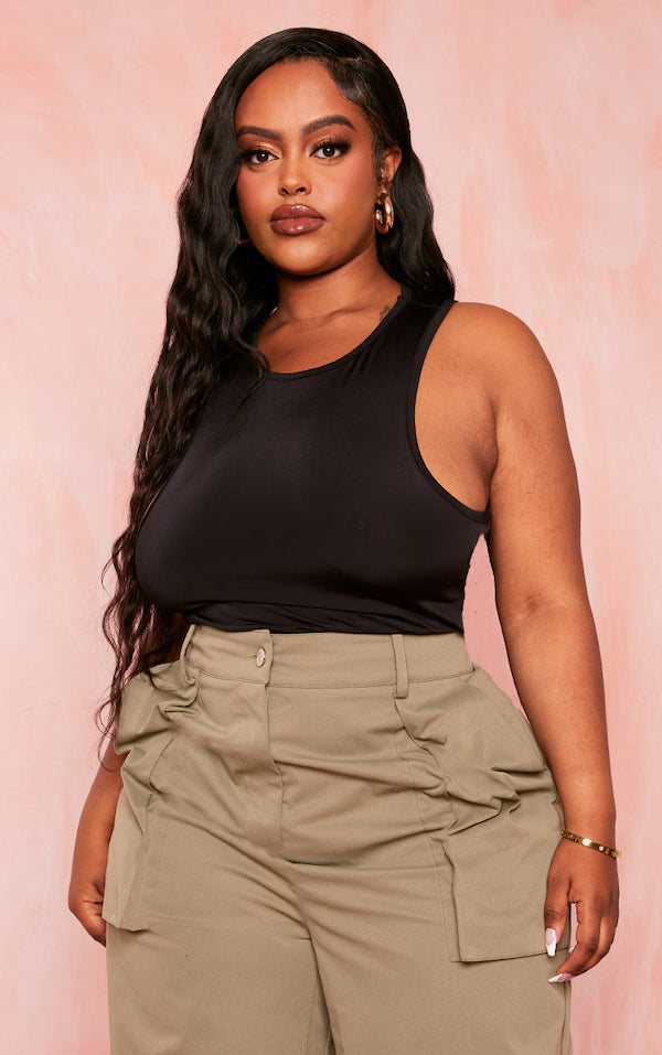 Plus Black Slinky Racer Bodysuit