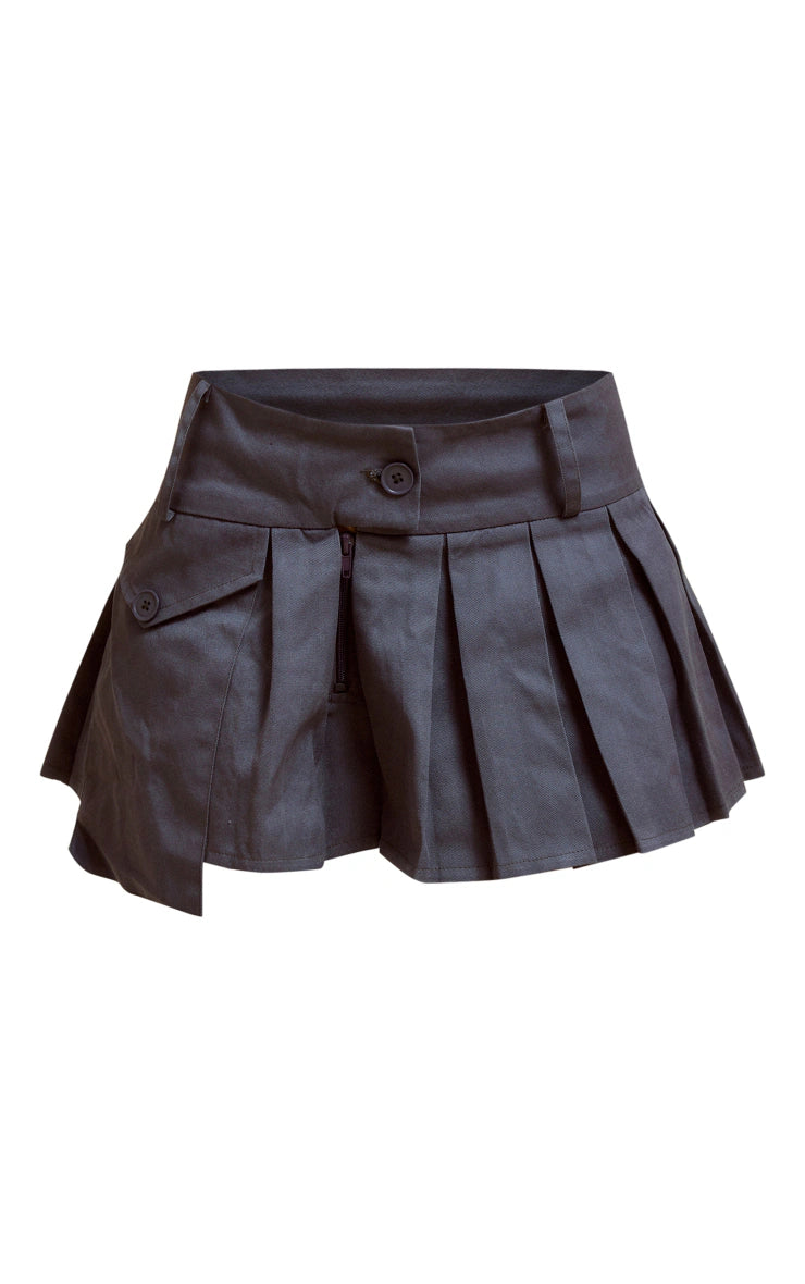 Blue Grey Pocket Front Pleated Cargo Extreme Micro Mini Skirt