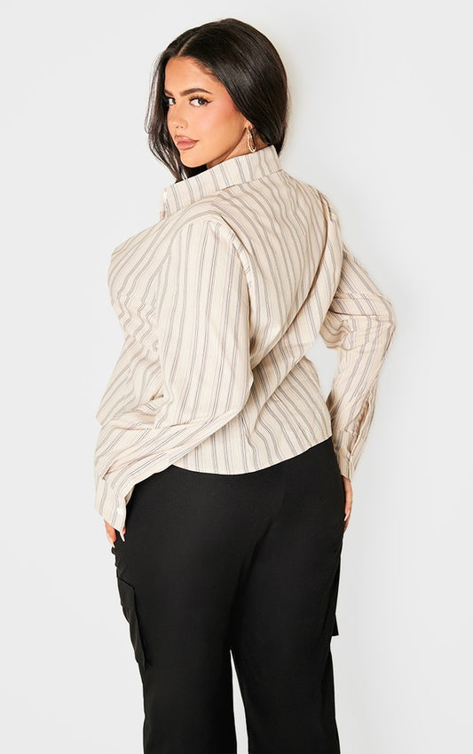 Plus Beige Striped Fitted Shirt