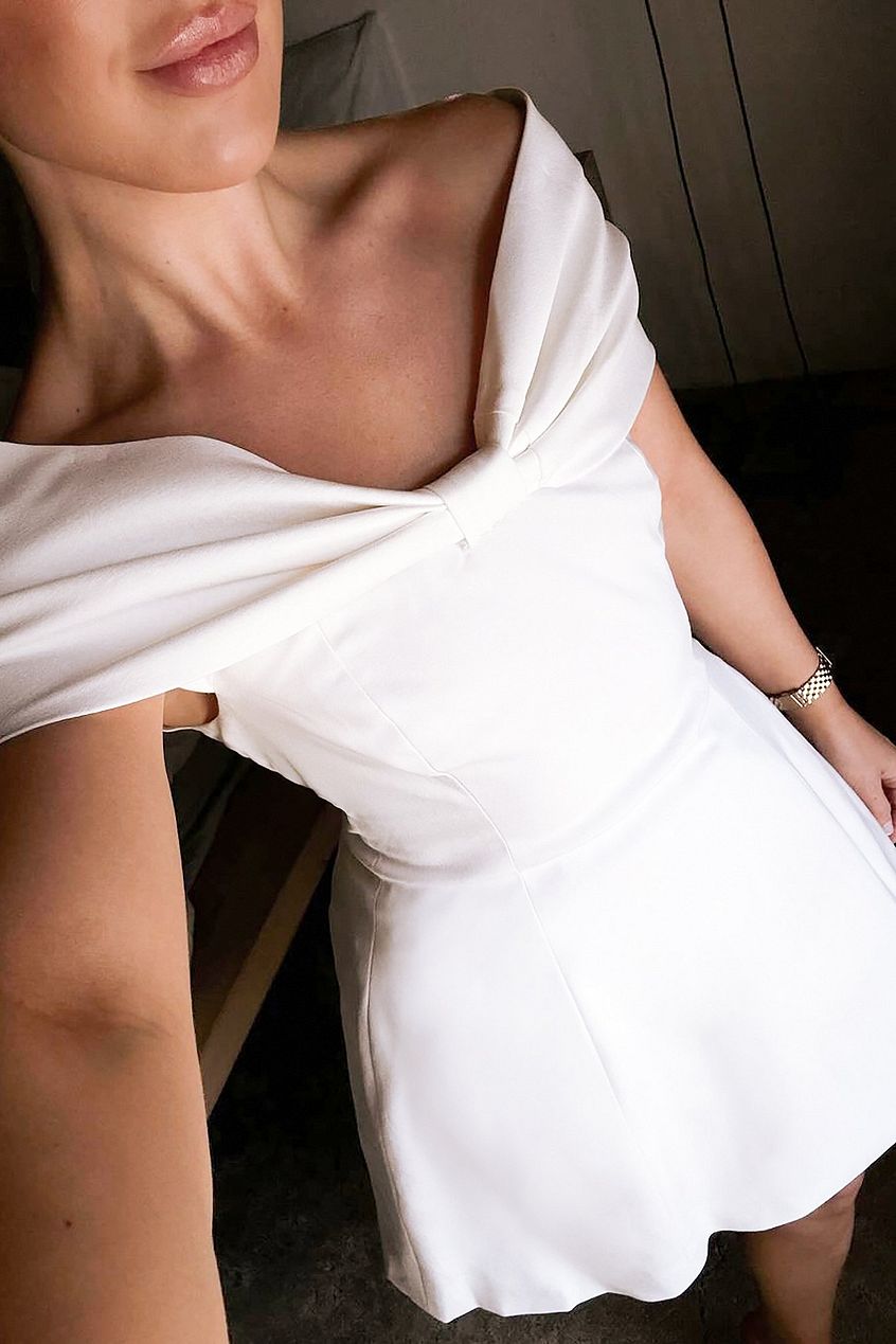 Off Shoulder Bow Detail Mini Dress