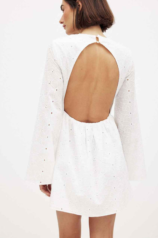 Na-kd Anglaise Trumpet Sleeve Mini Dress