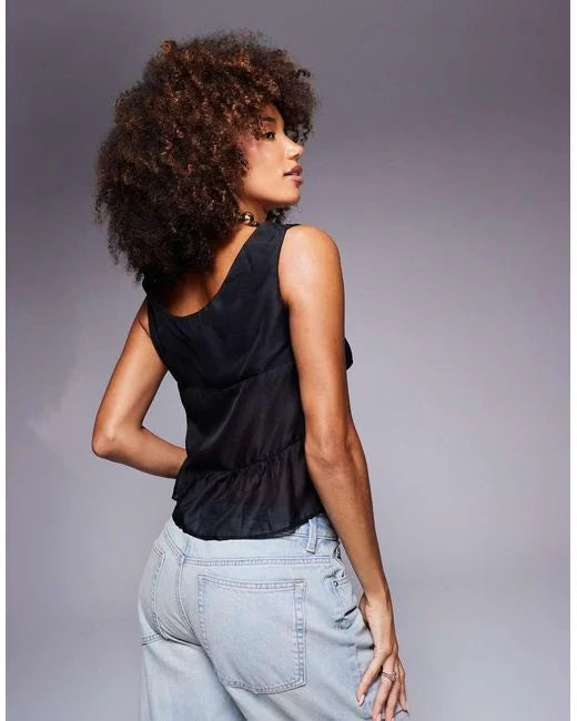 ASOS Off Shoulder Button Front Peplum Top in Black