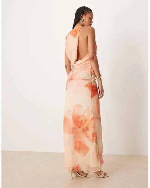 ASOS Asos Design Tall Textured Chiffon Draped Bias Maxi Dress in Pink