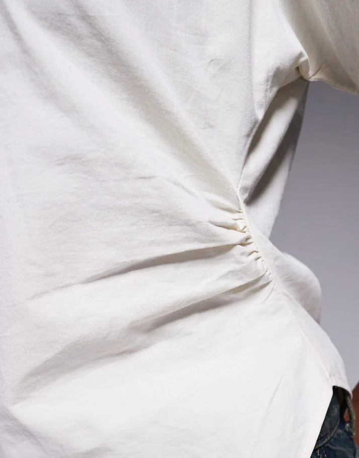 ASOS DESIGN asym ruched detail woven tee in cream