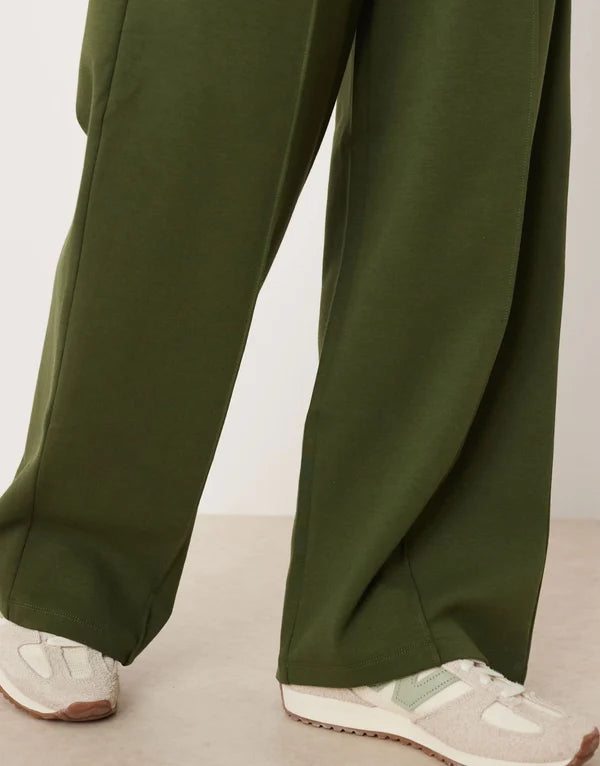 ASOS DESIGN co-ord interlock wide leg trouser in khaki
