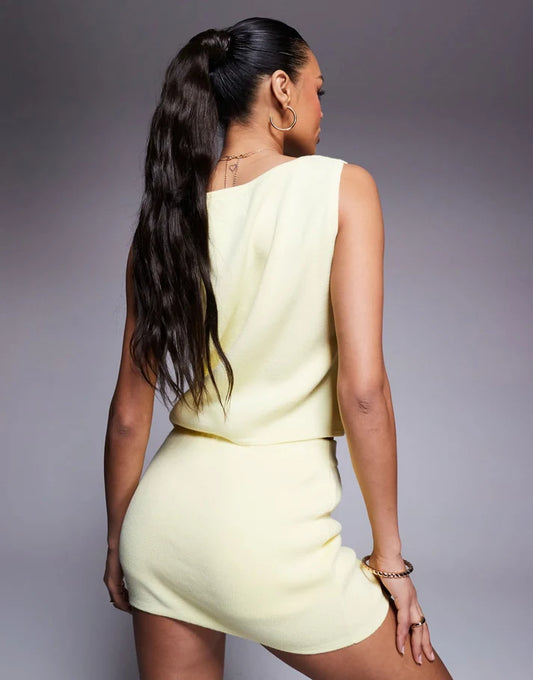 ASOS DESIGN compact knit slash neck top co-ord in buttermilk yellow