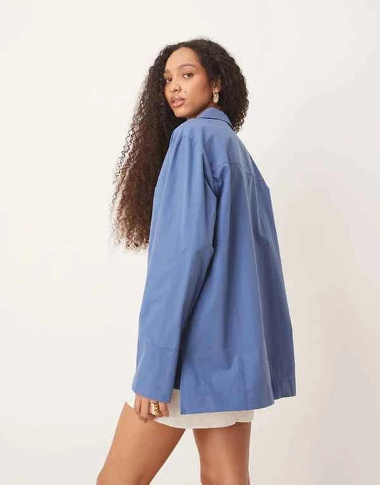 ASOS DESIGN poplin collared patch pocket shirt in blue