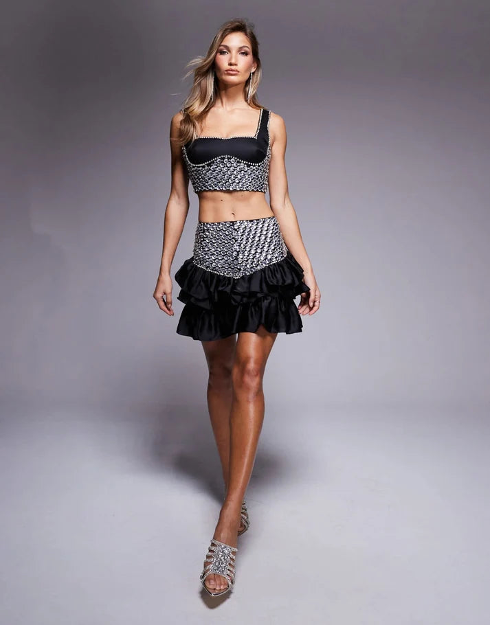 ASOS LUXE co-ord embellished gem mini skirt in black