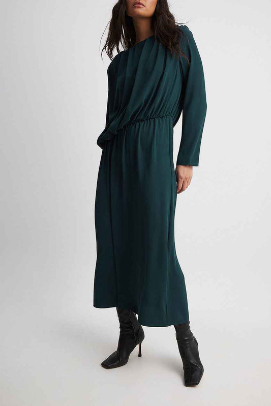 Na-kd Asymmetric Waist Draped Midi Dress
