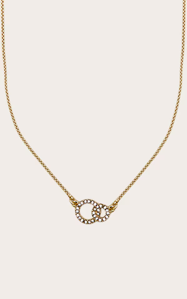 Real Gold Plated Paved Circle Link Necklace