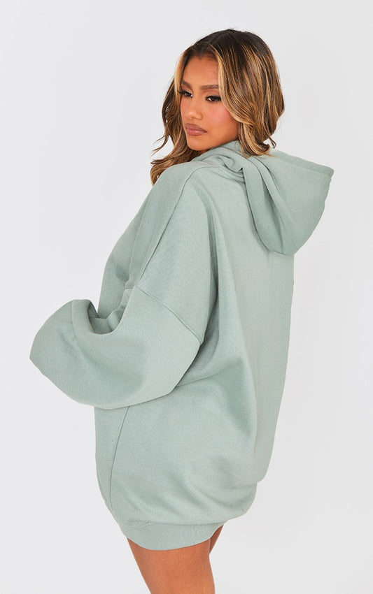 Sea Green Oversized Hooded Sweat Jumper Dress