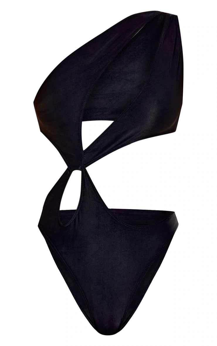 Black One Shoulder Loop Swimsuit
