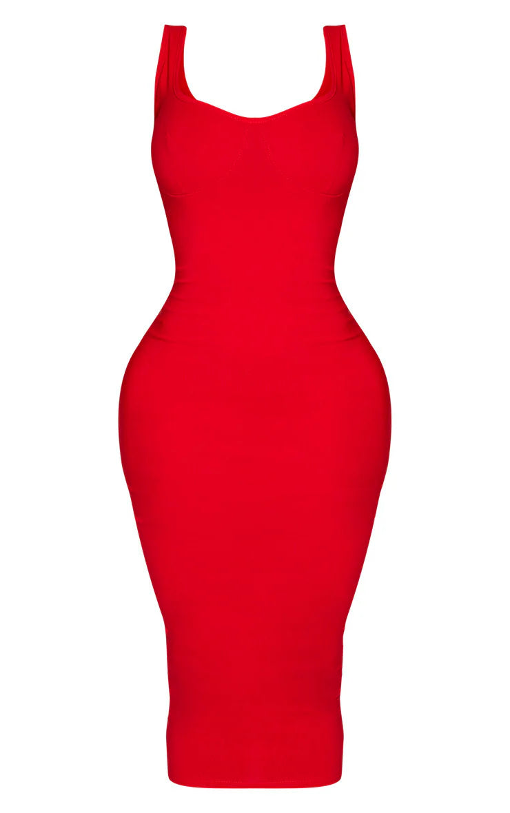 Shape Red Cup Detail Strappy Midi Dress