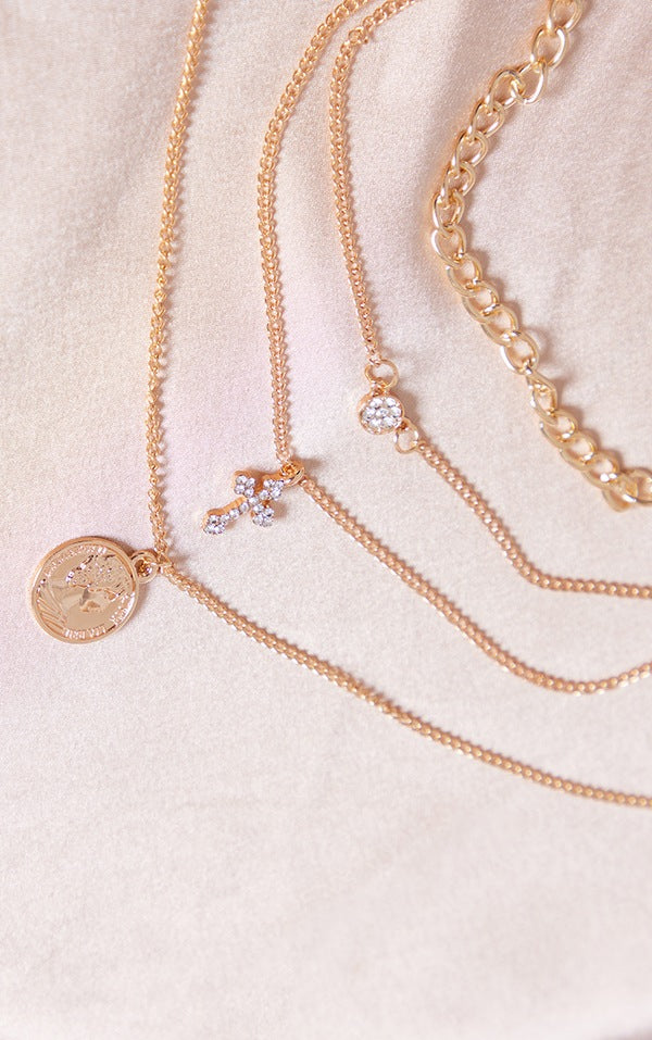 Gold Cross Multi Layering Necklace