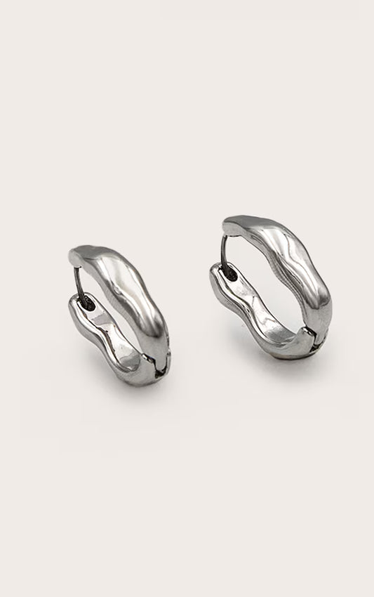 Silver Molten Wave Hoop Earrings