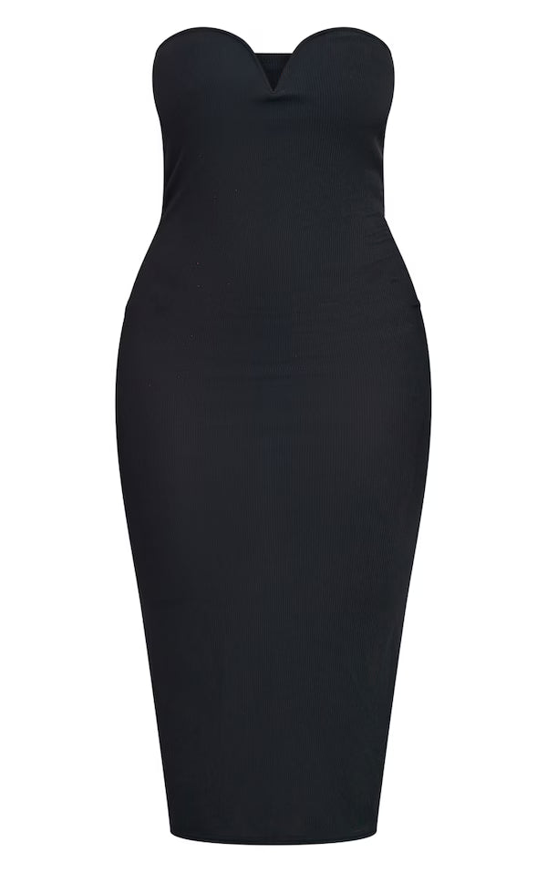 Shape Black Rib Sweetheart Neckline Midaxi Dress