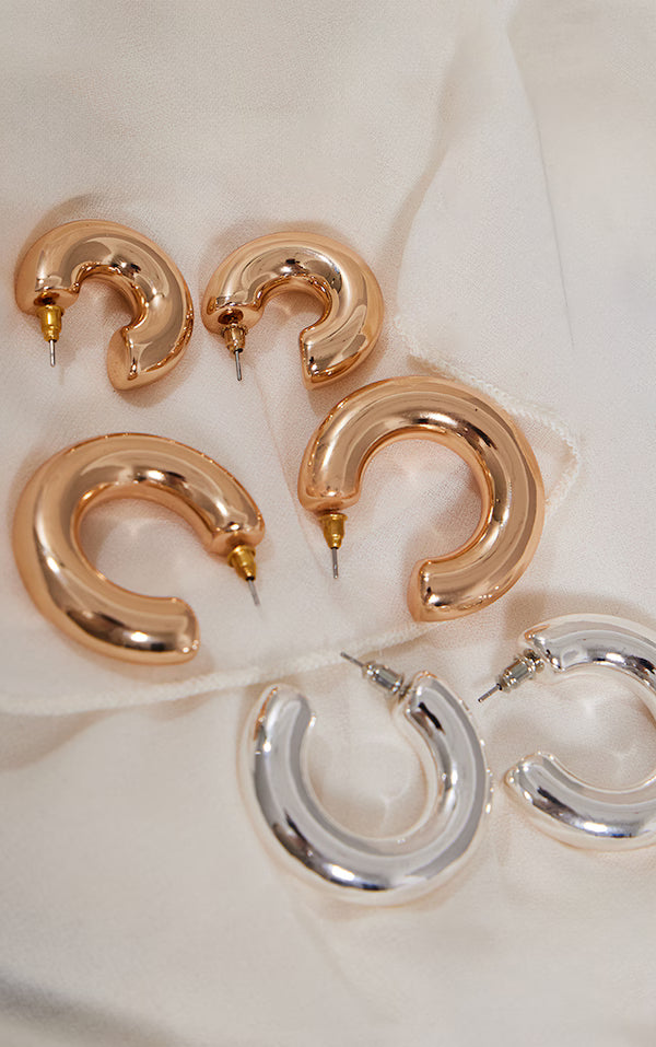 Gold Mixed Metal Chunky Hoop Earring Multi-pack