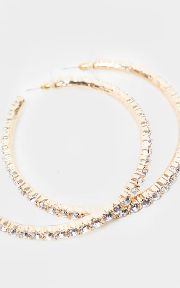 Gold Diamante Row Oversized Hoop Earrings
