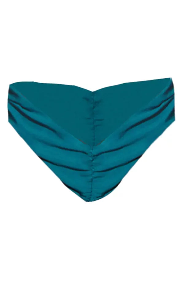Teal Ruched Front & Back Bikini Bottom
