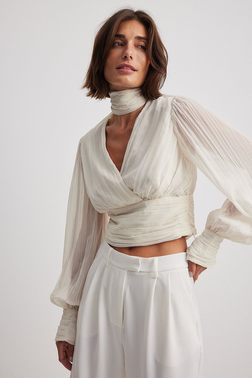 Balloon Sleeve Pleated Detail Blouse