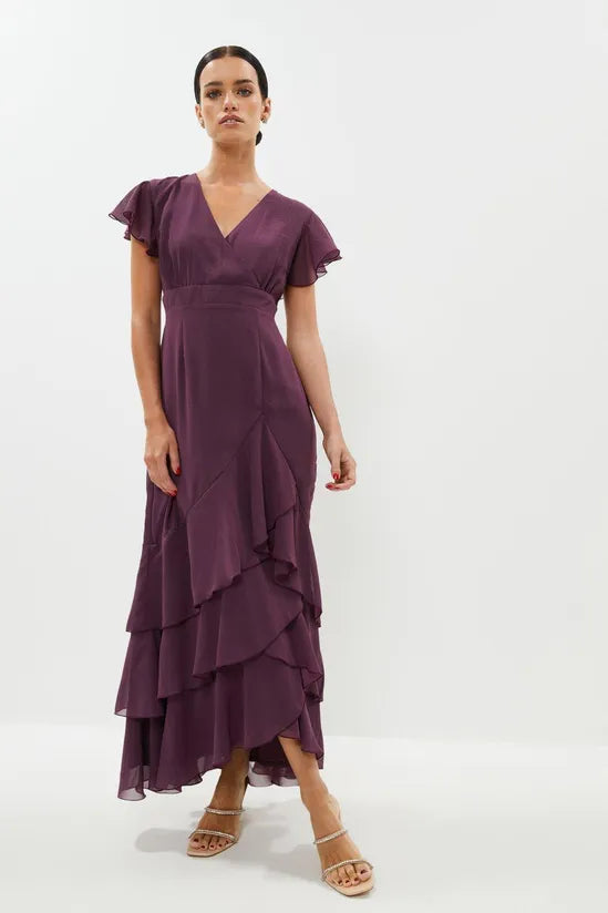 Petite Tiered Hem Ruffle Maxi Dress