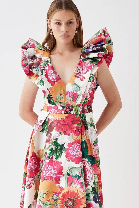 Twill Printed Midi Dress