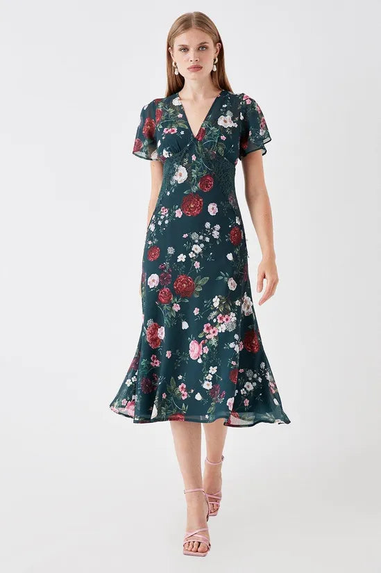 Sophie Habboo Lace Trim Printed Midi Dress