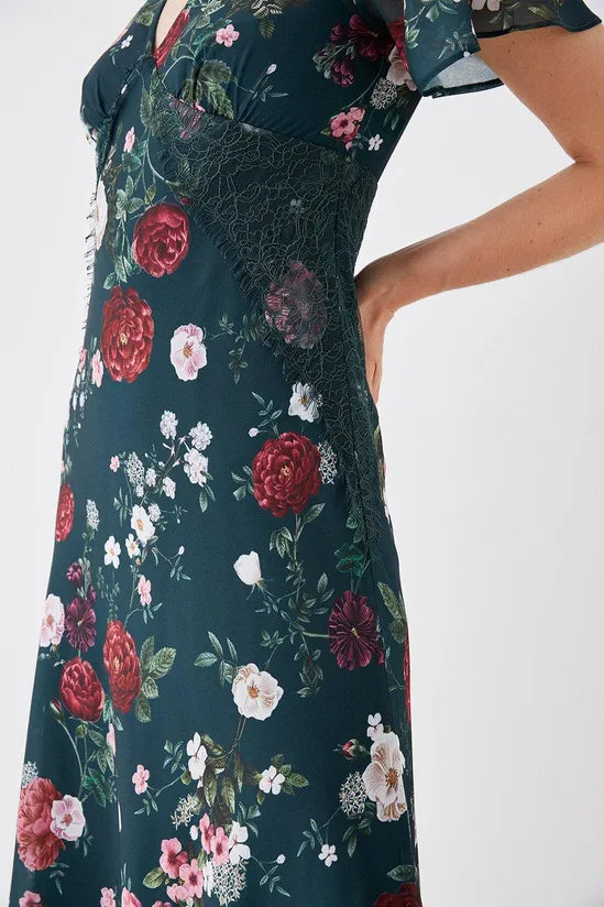 Sophie Habboo Lace Trim Printed Midi Dress