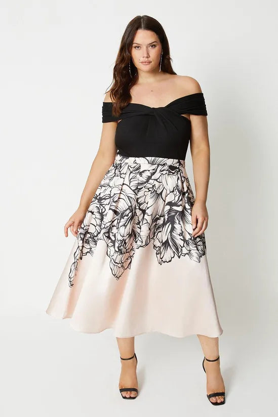 Plus Size Bardot Twist Top 2 In 1 Twill Dress