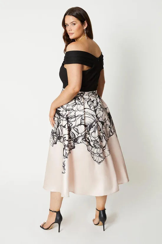 Plus Size Bardot Twist Top 2 In 1 Twill Dress