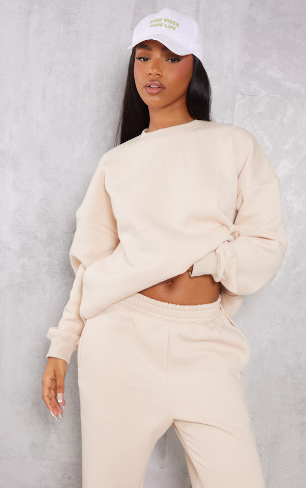 Stone Oversized Split Hem Sweatshirt
