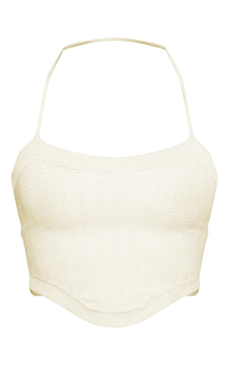 Stone Soft Knit Pattern Halter Tie Top