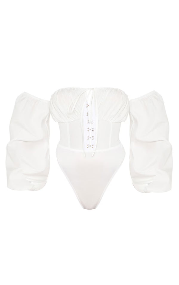 White Hook & Eye Bardot Long Sleeve Bodysuit
