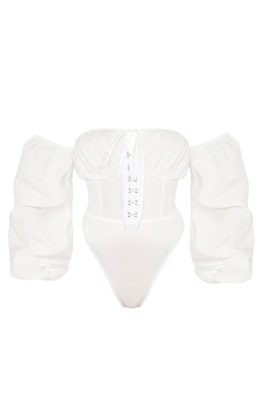 White Hook & Eye Bardot Long Sleeve Bodysuit