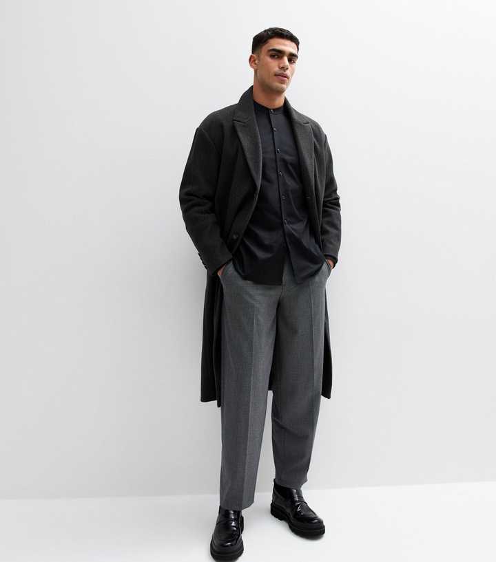 New Look grandad collar long sleeve shirt in black