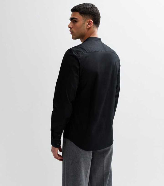 New Look grandad collar long sleeve shirt in black