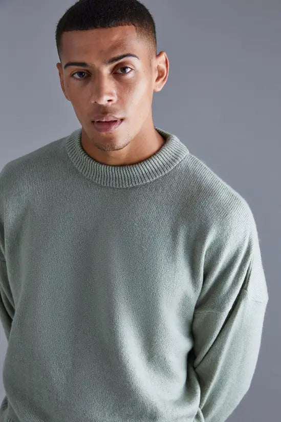 boohooMAN Boxy Brushed Extended Neck Knitted Jumper