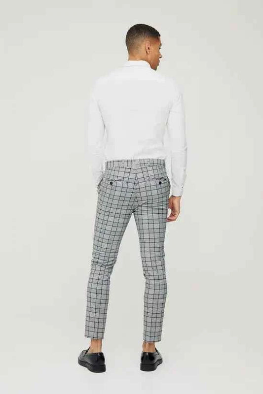 boohooMAN Super Skinny Black Check Crop Trouser