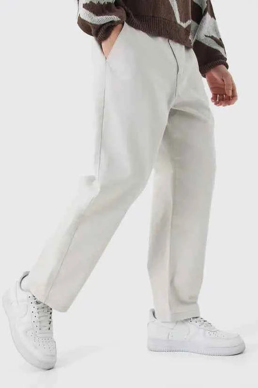 boohooMAN Fixed Waist Branded Skate Cropped Chino Trouser