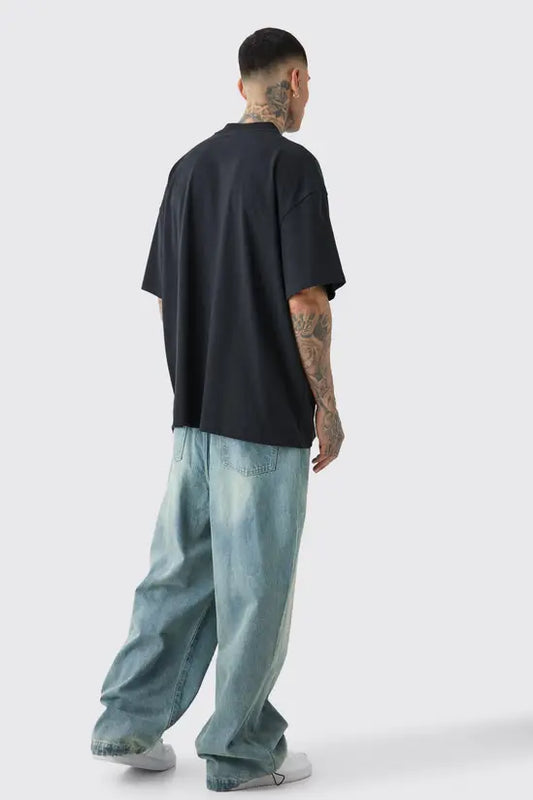 boohooMAN Tall Denim Parachute Jeans