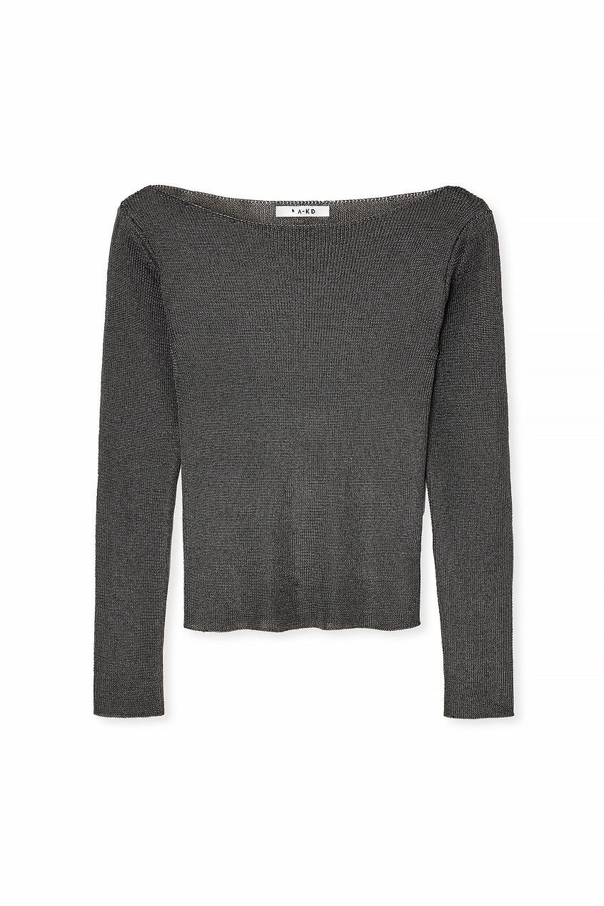 Boat Neck Knitted Metallic Sweater