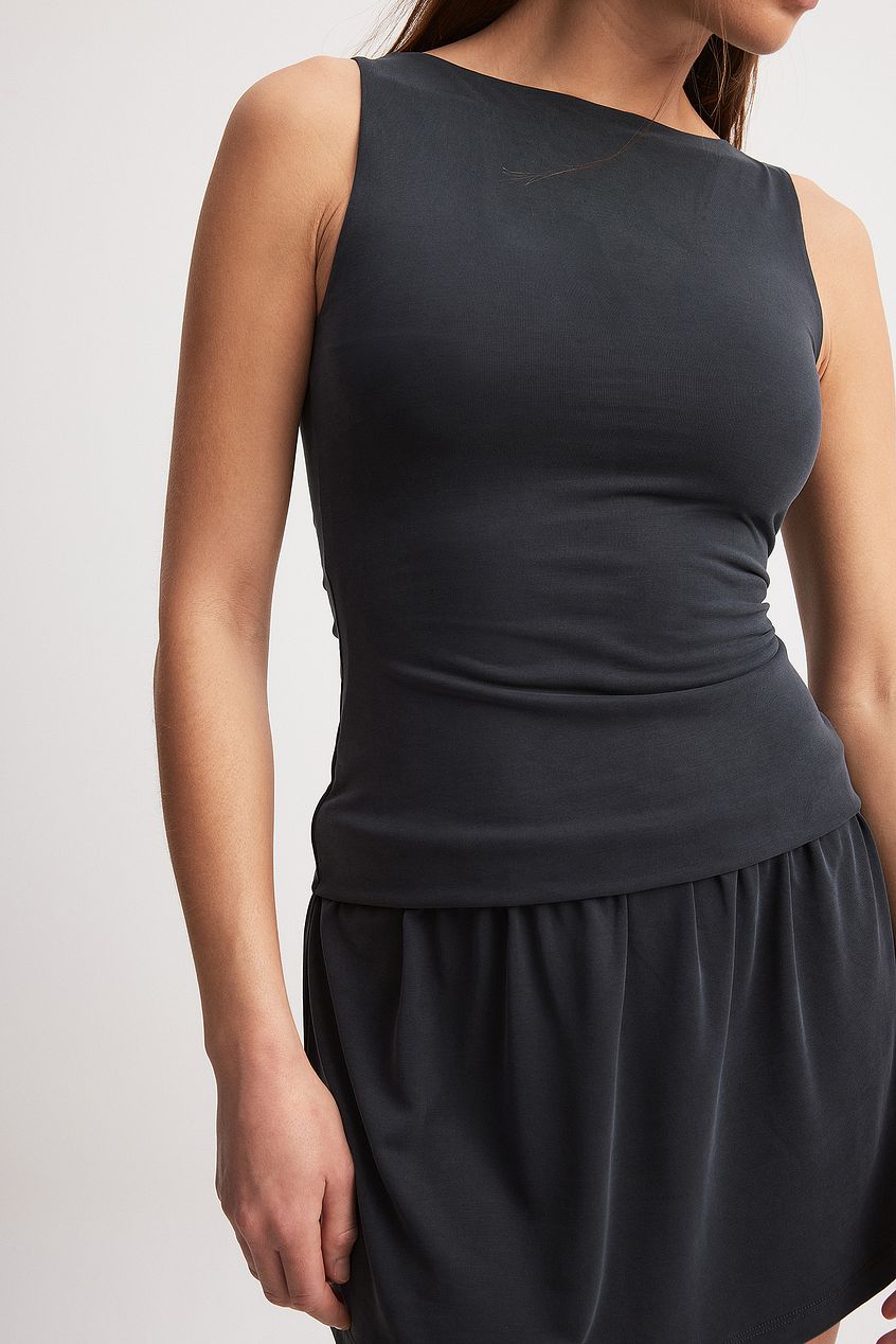 Boat Neck Low Waist Detail Mini Dress