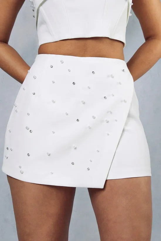 Pearl Embellished Tailored Skort