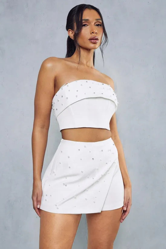 Pearl Embellished Tailored Skort