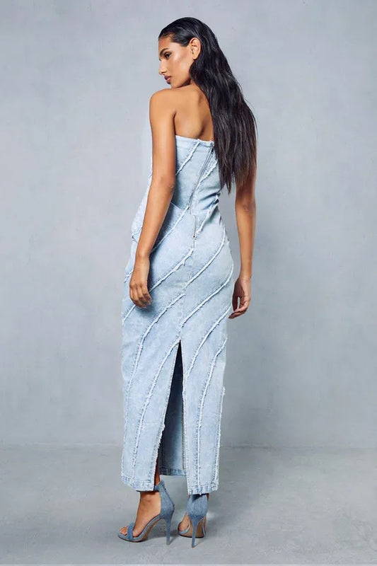 Bandeau Denim Maxi Dress