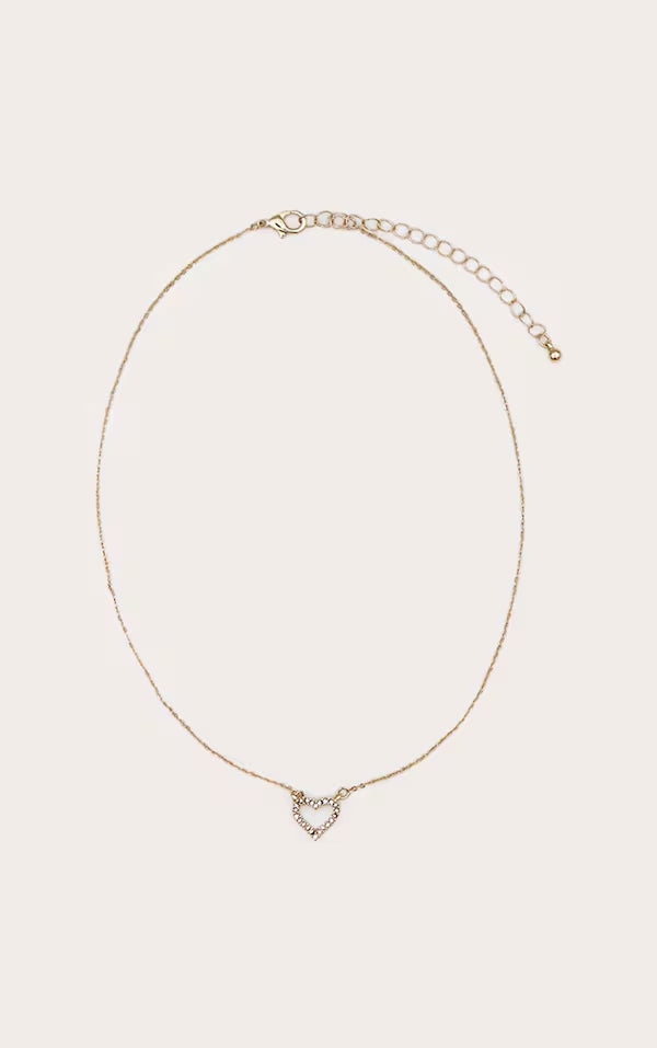 Gold Dainty Diamante Heart Necklace
